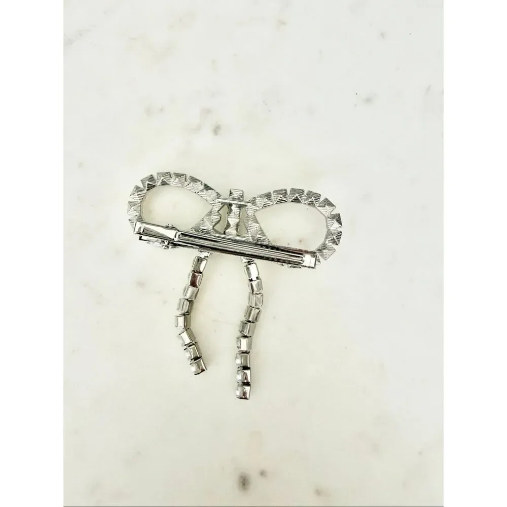 Pearl Bow Hair Clip Silver Barrette Coquette Bridal Balletcore